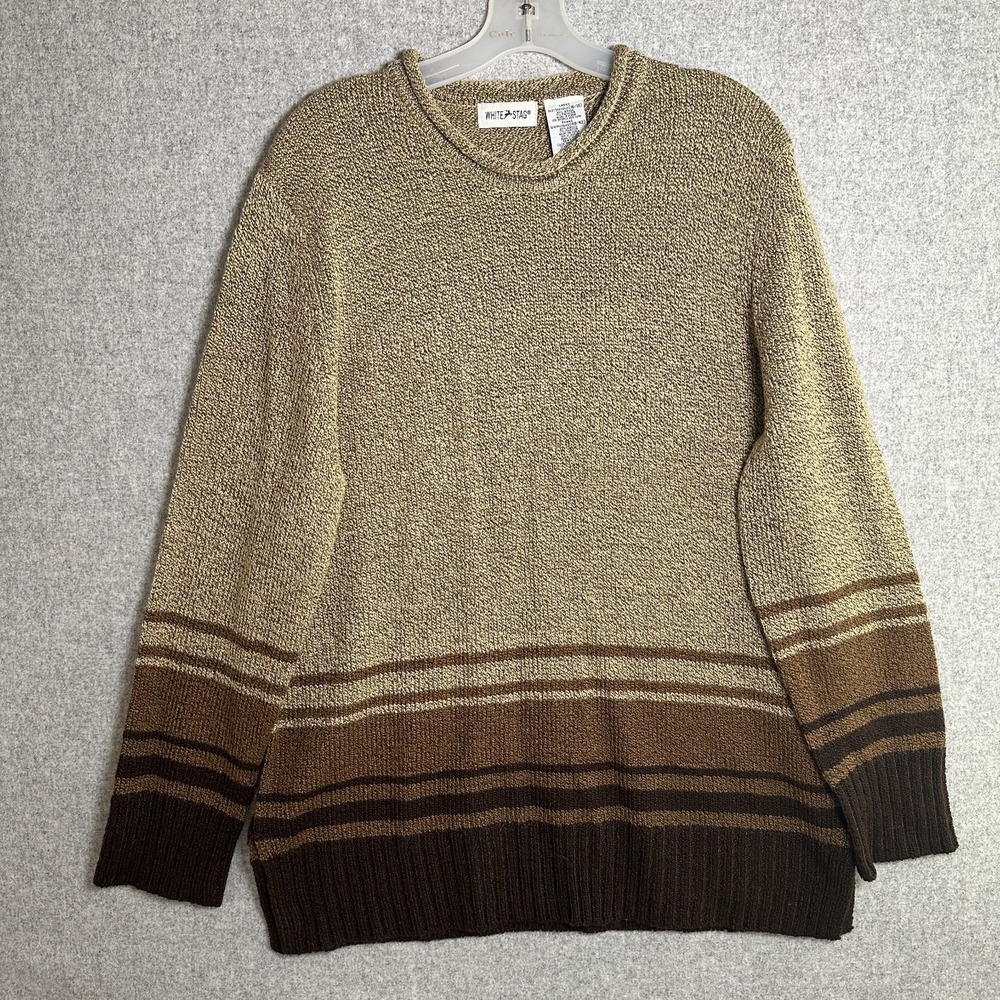 Vintage White Stag XL‎ Womens Sweater Brown Tan Long Sleeve Knit Round Neck